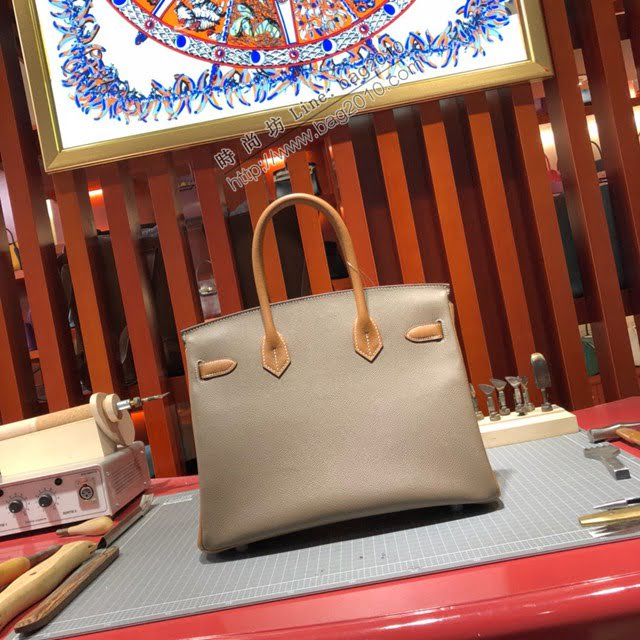 Hermes女包 愛馬仕經典款Birkin包 epsom皮手掌紋 Hermes鉑金拼色女士手提包  am2080
